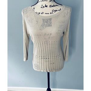 Express Women’s S cutout 3/4 Sleeve Pullover Knit Sweater Light Beige